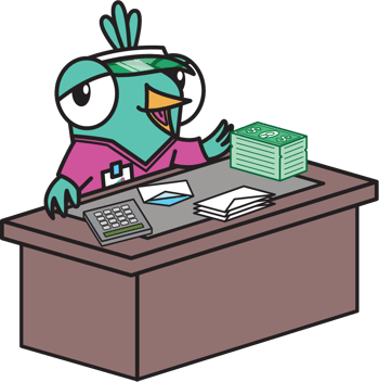 Kiki Accountant Sitting at a Desk